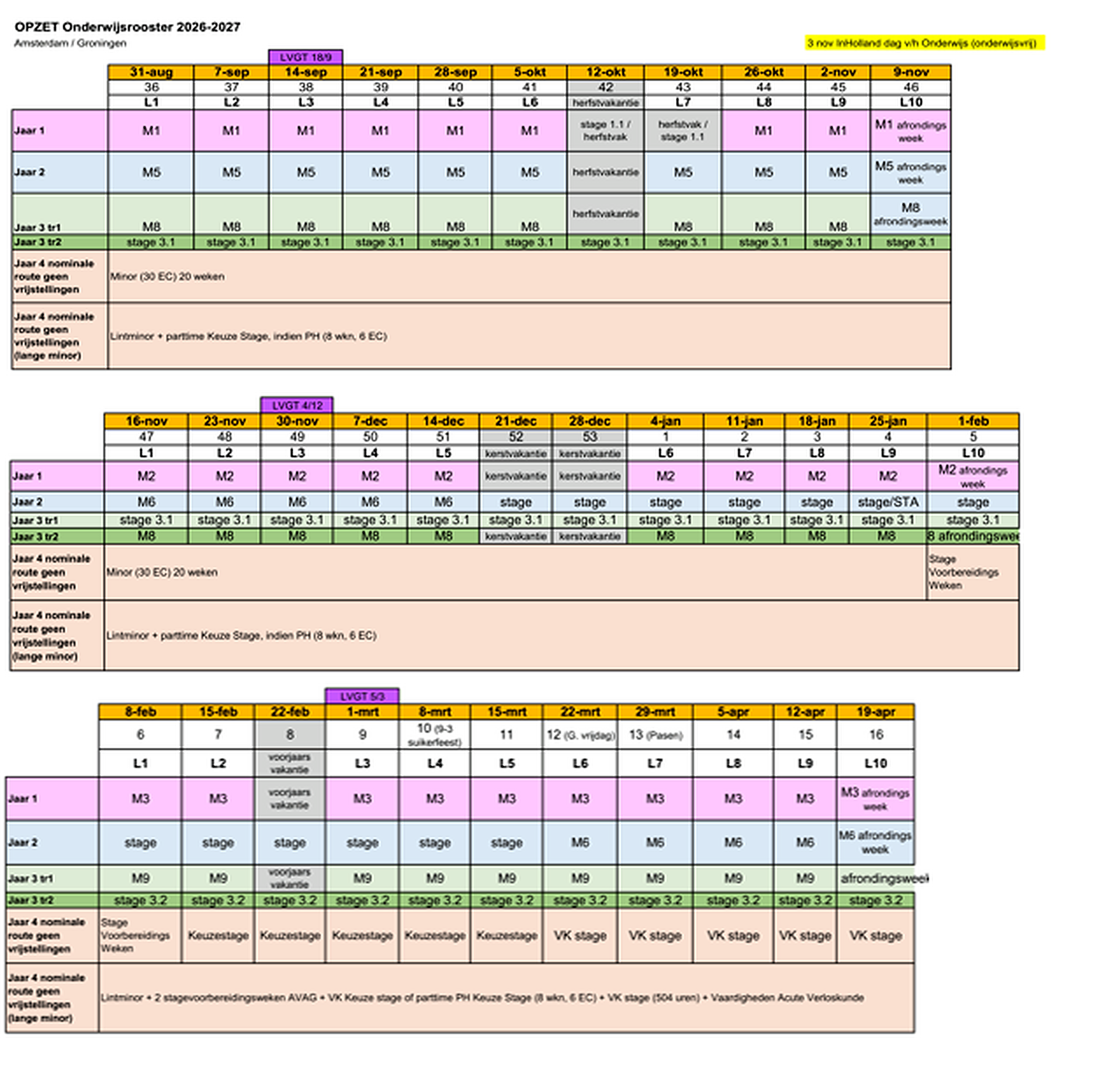 Onderwijsrooster 2026-2027, pagina 1